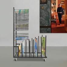 RibasuBB Mobile Art Drying Rack, Iron Canvas Storage Stand, 20 Shelves, 4 Wheels, Black - Default - View 5