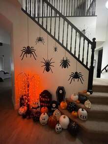 1pc Halloween Black Spider Wall Sticker, Waterproof Halloween Window Sticker, Background Decor Sticker, Home Decor Sticker, Window Decoration Sticker, Suitable For Indoor Home, Parties, Living Room, Shop Window Decoration, Wall Sticker, Home Decor - Multicolor - View 2