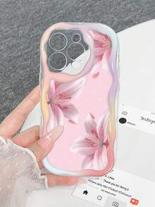 1 pieza Funda de teléfono con estampado completo de lirio con gotas de agua en rosa nude, marco de onda degradada de crema suave antiarañazos, con cordón de cuentas transparentes y flores de colores aleatorias, compatible con Apple, atmósfera suave y fresca de nicho, compatible con iPhone 17/17 Pro Max/16/16 Pro/16 Pro Max/15/15 Pro/15 Pro Max/14/14 Pro/14 Pro Max/13/13 Pro/13 Pro Max/12/12 Pro/12 Pro Max/11 Series, [Versión Internacional, No Versión Local] Series - transparente - Ver 5