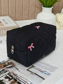 粉色刺繡蝴蝶結化妝包，可愛女性拉鍊收納袋，口紅、盥洗用品袋、衛生棉收納袋、刷具收納袋、盥洗用品袋、旅行必需品、房間裝飾、浴室收納、度假必需品、生日禮物、開學禮物 - 黑色 - 查看 6