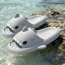 Shark Slippers Summer Adult Couple Slippers Indoor Outdoor Funny Home Cute Cartoon Non-Slip Cool Slides - Grey - View 1