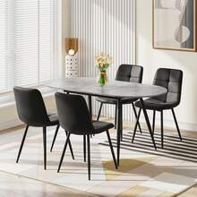 Extendable Dining Table And Chairs Set Of 4, Oval Mable Effect Table With Upholstered Chairs For Dining Room - Gray Table + 4 Black Linen Chairs - View 13