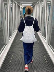 時尚純色PU休閒包，適合度假、旅行、上學，大學生與青少年適用 - 白色 - 查看 4