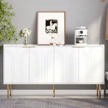 Modern And Simple Sideboard, Modern Sideboard Cabinet, Buffet Storage Set For Living Room, 140L X 38W X 75H (Cm) - 白色 - 查看 5