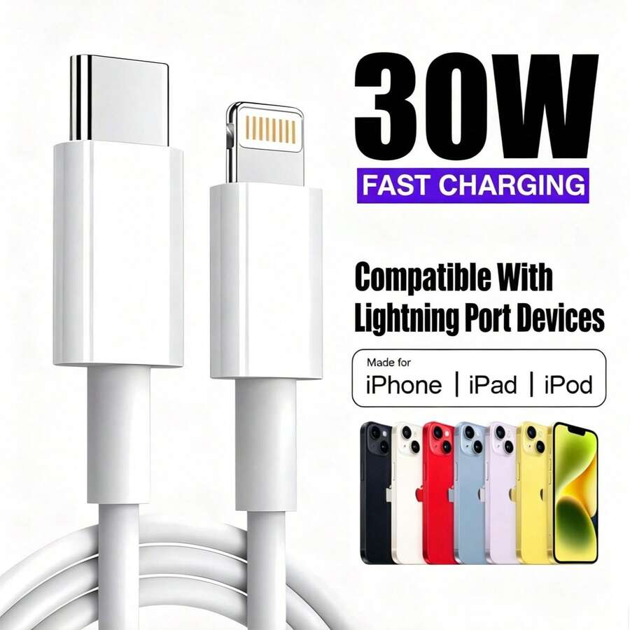 Cable de datos de carga rápida de 30W con certificación MFi, interfaz USB-C a Lightning, compatible con iPhone 14-8 Plus/PC para sincronización