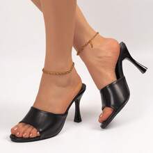 1 Pair High Heel Sandals, Single Strap Peep Toe Open Toe Summer New Fashion High Heel Shoes - Black - View 5