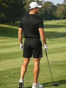 1 Set Men's Summer 2-Piece Sports Outfit, Versatile Set For Golf Training, Running, Fitness And Casual Wear - Black - View 2