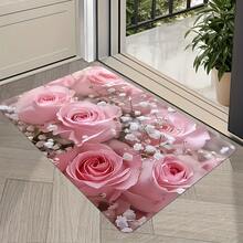 1 PC, Pink Rose Living Room Carpet, Floral Pattern Indoor Rug, Suitable For Entryway, Hallway, Bedroom, Living Room, Laundry Room, Washable Decorative Carpet, Suitable For Living Room, Bedroom, Entryway, Kitchen, Study, Bathroom Decorative Carpet, Door Mat, Small Rug, Welcome Mat, Carpet, Rug, Outdoor Door Mat, Kitchen Carpet, Home Decor - Multicolor - View 8
