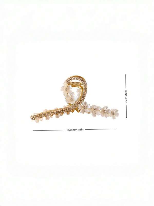 Women's Elegant Camellia Large Rhinestone Flower Hair Claw Clip For Back Of Head, High-End Fashion Exquisite Updo Hair Accessory