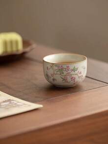 1pc/2pcs/4pcs Beige Ru Yao Peach Branch Pink Ceramic Tea Cup, Can Be Nurtured And Develop Crackle, Kung Fu Tea Set, Personal Small Single Cup - Multicolor - View 3