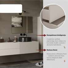 Space Saving Floating Wall Bathroom Vanity 140*53*37.5cm, Handleless Narrow Bathroom Storage Cabinet With Fluted Door & 2 Drawers, Damp Resistant Wall Mount Bathroom Unit Oak Light Gray For Apartment Small Washroom - Multicolor - View 3