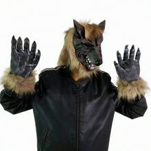 萬聖節狼頭乳膠動物面具，角色扮演、恐怖屋逃脫遊戲、派對服裝與拍照道具 - 彩色 - 查看 1