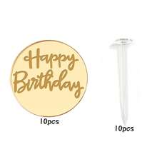10个/5个金色镜面“生日快乐”亚克力纸杯蛋糕装饰插牌，圆形蛋糕装饰，生日派对用品 - 彩色 - 查看 9