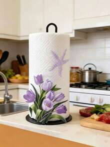 2D Acrylic Kitchen Towel Holder 1pc Pink Tulip Design Elegant Desktop Paper Towel Rack Storage Organizer Without Towels Or Fabric Interesting Gift - Multicolor a - View 7