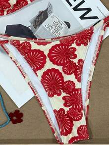 Women's Casual Vacation Floral Halter Bikini Set, Elegant High Elasticity Swimsuit Summer - Multicolor - View 6