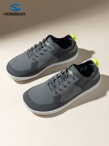 HOBIBEAR Chaussures de sport pour hommes à lacets, respirantes, légères, mode, semelle plate, minimalistes, bout large, convenant aux sports de plein air, à la salle de sport - gris - Voir 2