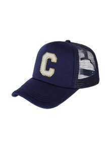 1pc Customized 26 Letter Pattern Mesh Trucker Hat, Hip Hop Breathable Sun Hat, Versatile Street Style Cap, Suitable For Daily Wear And Gifting - Navy Blue - View 7