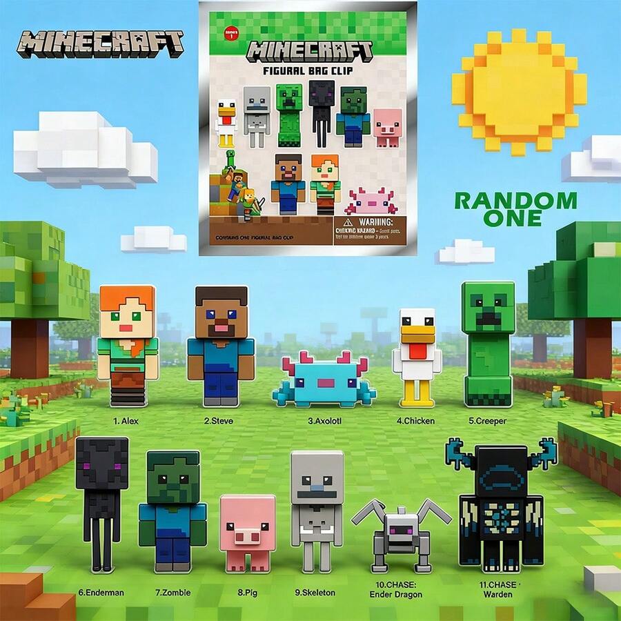 1PC Officially Licensed Game Character Keychain Series Mystery Bulk Bag Clip Random One Alex Zombie And Steve Or Others Backpack Pendant Birthday And Christmas Gifts For Friends - Multicolor - View 1