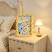 Yellow Wavy Border Photo Frame Display Box, Bedroom Nightstand Decor, Desktop Photo Frame, Coastal Style Wavy Photo Frame, Simple Mirror Can Be Used As Photo Frame, Art Display Photo Frame, Yellow Coastal Printed Mirror Can Be Used As Photo Frame, K-Pop Star Card Photo Album - Multicolor - View 3