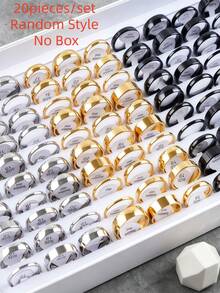 10/20pcs/Lot Classic Fashion Exquisite Stainless Steel Women's Rings, Striped Oil-Drip Style, Random Designs, Casual Party Gift, Daily Wear Jewelry - Mixed-color Polished Stainless Steel Ring - View 9