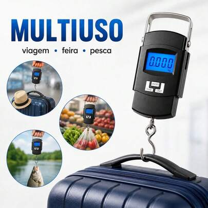 Balança Digital De Mão Suspensa Display Led Pesa 50kg Mala Bolsa Bagagem Pesca Até Eletrônica Com Visor Lcd Adequada Para Viagem Portátil Precisão 10g E Viagens Alça Gancho Peso Escala Doméstica Ao Ar Livre Acessório Cozinha