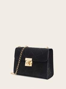 1pc Girls' Popular Classic Chain Crossbody Bag, Fashionable Small Square Shoulder Bag, Suitable For Outing, Shopping, Commuting, Ideal Gift Choice - Black - View 4