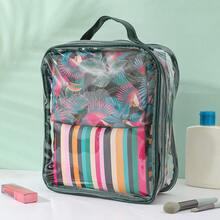 3Pcs Tropical & Stripe Print Makeup Bag Set, Clear PVC Waterproof Swimming Storage Bag With Portable Pouches For Beach, Travel & Vacation - View 1
