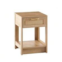 Rattan Side Table With Drawer, Modern Bedside Table, Side Table For Living Room, Bedroom, Natural Wood Look - H55/W40/D40 Cm - Warna alami - View 9