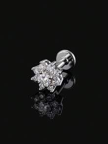 1pc D Color Moissanite S925 Sterling Silver Flat Back Stud Earrings, Hypoallergenic Minimalist Stackable Daily Wedding Cartilage Piercing Jewelry - Silver - View 9