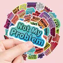 50Pcs Sarcastic Funny Adult Quote Waterproof Vinyl Stickers, Snarky Humor Meme Text Colorful Watercolor Border Decals For Water Bottle Laptop Notebook Scrapbooking Adult Humor Lovers Gifts School Supplies - A - View 2