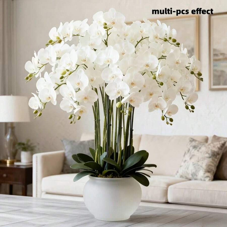 1/6pcs Artificial Orchid Flowers, Large Vivid Phalaenopsis Orchid Flower Stems, Classic Style Artificial Orchid Branches, Decorative Silk Phalaenopsis Flowers, Ideal For Home Decor, Weddings, Halloween And Thanksgiving