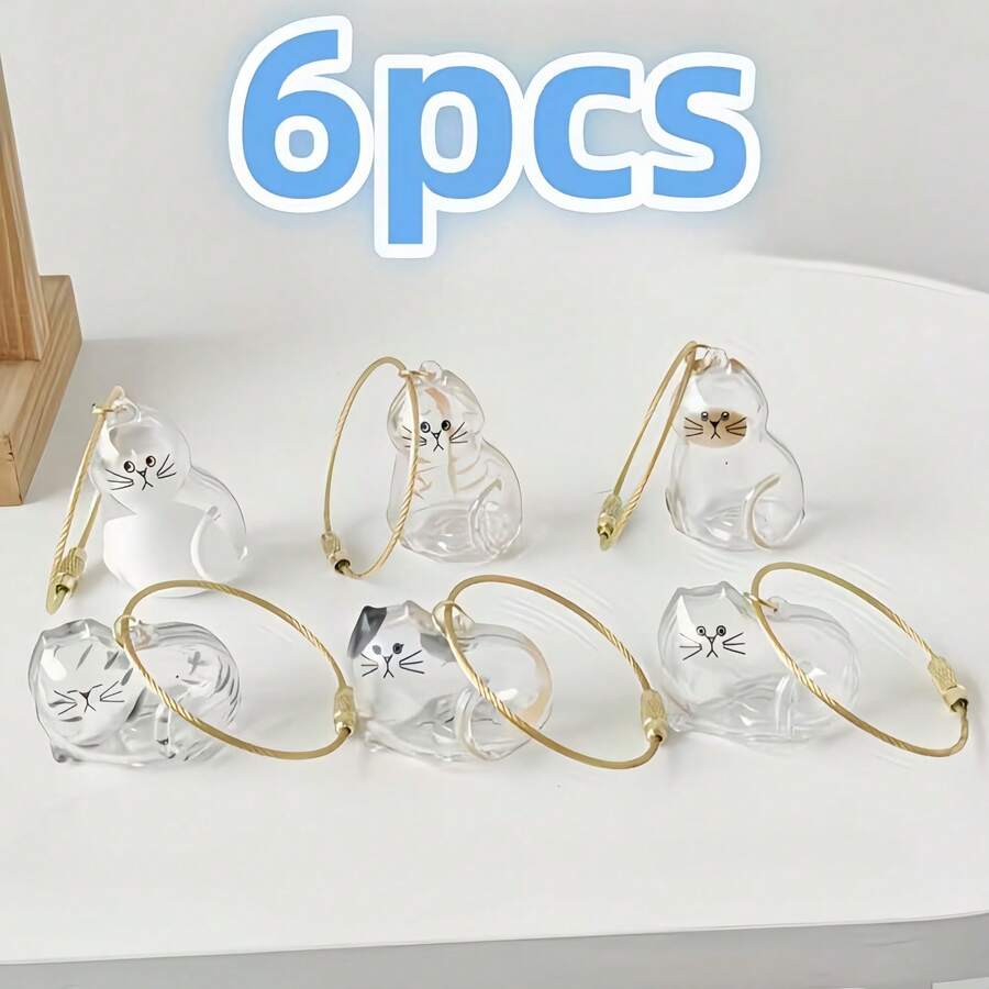 6pcs Cat Pendant, Cat Fur Memorial Box Set With Cute Face Design, Perfect For Storing Pet Fur, Comes With Hanging Ring, DIY Memorial Pendant Gift, Suitable For Cat Lovers And Those Mourning Deceased Pets, Storage Can, Small Storage Can - Transparent - View 1