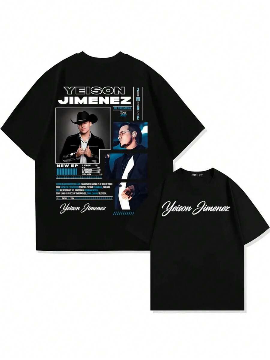 T-Shirt dell'Album "Mi Promesa Tour 2025" di Yeison Jimenez - Oversize Unisex per Uomo e Donna, Stile Vintage Harajuku, Merch del Concerto - nero - Visualizzare 1