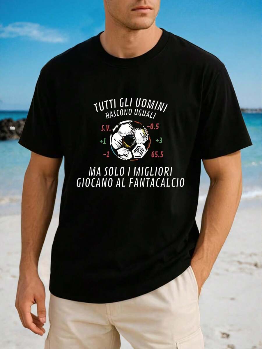 All Men Are Equal But The Best Play Fantastic Football - Men's Casual T-Shirt - Crew Neck - 100% Cotton - Comfortable Fabric - Everyday Essential - Ma - Black - View 1