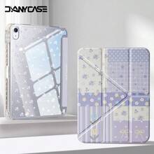 Cute Y-Fold Tablet Case With Pencil Holder For IPad Air 8 (M4) 11" 13" 2026 11th (A16) Air 11 M3 M2 Pro 11 M4 M5 7th 8th 9th 10.2" 10th 10.9 Air 4 Air 5 Corner Guard Design - Small Purple Flowers - View 1