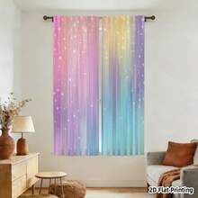 2 Stück weiche Regenbogen-Stern-Dekoration-Vorhänge, Stangendesign, geeignet für Schlafzimmer, Wohnzimmer und Bürodekoration, Polyester-Material, Digitaldruck, Heimdekoration, maschinenwaschbar, gute Lichtdurchlässigkeit, 2D-Flachdruck, 90 g/m² - Verschiedenfarbig - Übersicht 7