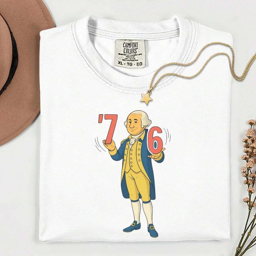 _George Washington 6-7 7-6 Tee Make History Graphic T-Shirt Historic Meme Tshirt - 白色 5 - 查看 1