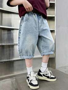 Teen Boys Sakuragi Hanamichi Print Washed Wide Leg Denim Mid-Length Pants - Light Wash - View 2