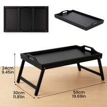 Bamboo Bed Tray Table Foldable Breakfast Tray With Handles Laptop Lap Desk - Black - View 5