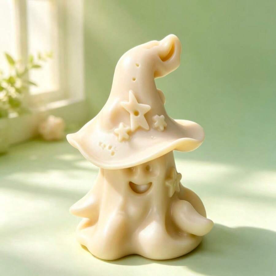 Star Hat Little Ghost Aromatherapy Candle Mold, Desktop Car Ornament, Plaster Ornament Silicone Mold - White - View 1