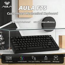 AULA F75 Hot-Swappable Gaming Keyboard, Fully Anti-Spoofing Keys, Ergoromic PBT Keycaps, RGB Backlighting, Type-C Connection Cable, Linear Tactile Clicky Mechanical Switches, Suitable For Office Use And Electronic Sports Enthusiasts - View 3