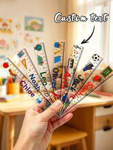 Personalized Ruler With Name, Customized School Ruler, Cute Student Supplies, Back To School Stationery Gift, Suitable For Boys And Girls, Unicorn Rainbow Racing Car Space Rocket Design, Classroom Learning Tool, Birthday Gift, 20cm Ruler - Multicolor - View 7