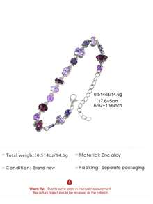 1pc Luxury Elegant Teardrop Shaped Purple Crystal Splice Women's Bracelet, Adjustable Metal Chain Bracelet, Jewelry Accessory, Suitable For Daily, Party, Vacation, Date, Wedding Wear - Purple - View 5