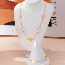 2pcs Fashion Minimalist Hollow Four-Leaf Clover Necklace And Bracelet Matching Jewelry Set – Elegant Lucky Symbol Pendant Necklace Paired With Coordinated Chain Bracelet, Exquisitely Crafted Four-Leaf Clover Design Symbolizing Good Luck And Positive Energy, Premium Gift Choice For Birthdays, Anniversaries, Mother's Day, Christmas, Valentine's Day Or Graduation - 2-piece Four-leaf Clover Necklace and Bracelet Set - View 5