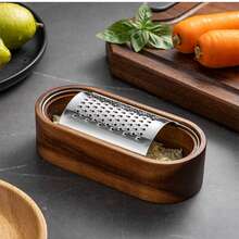 1pc Stainless Steel Cheese Grater With Acacia Wood Storage Box, Cheese Tool, Grater, Slicer - Multicolor - View 11