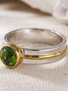 Gmzalx Fashionable Elegant Two-Tone Ring, Inlaid With Green Elegant Design, Elegant Choice For Daily Office And Casual Wear - Two-color - View 8