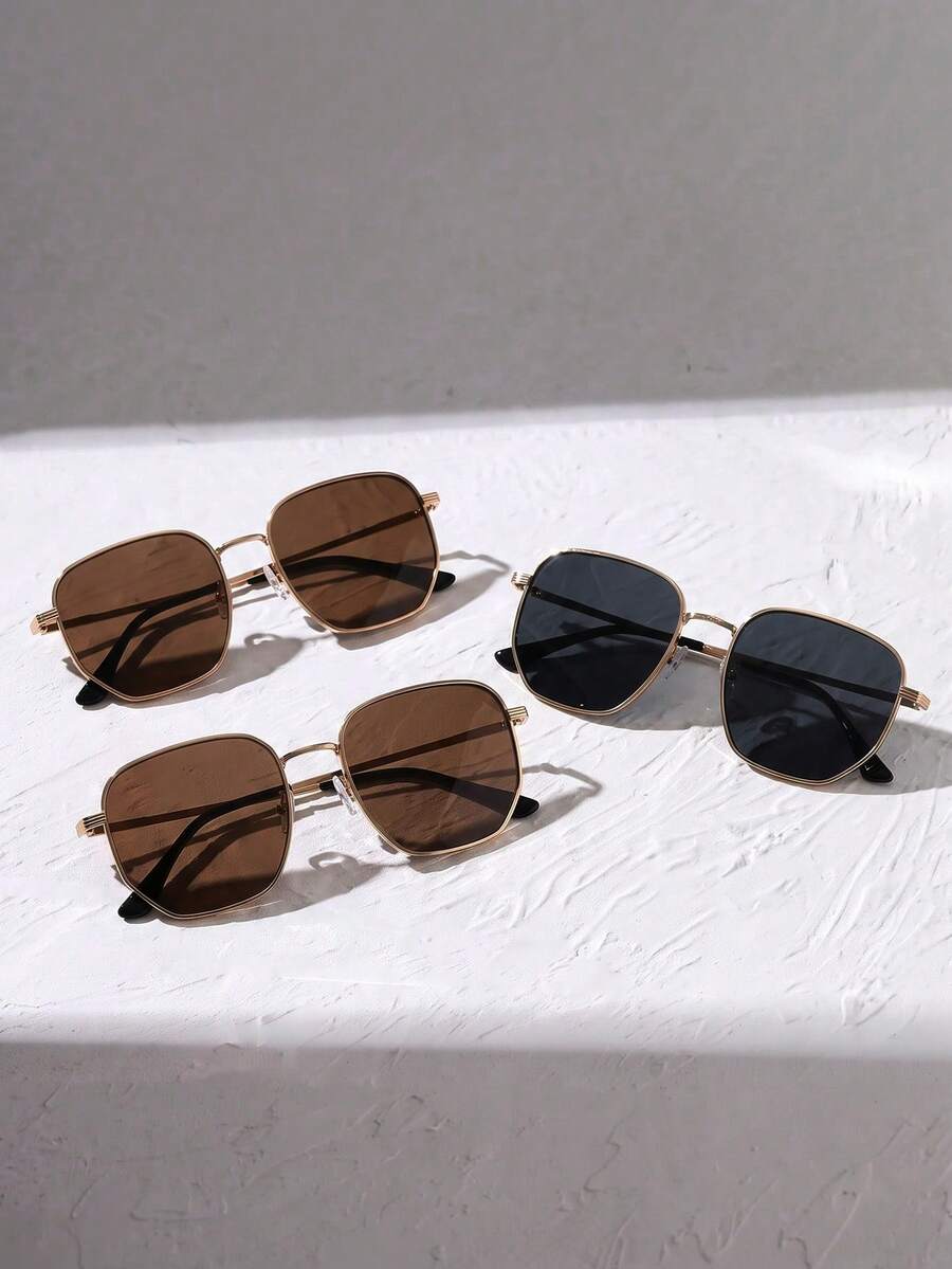 Geometric Frame Black Grey Tea Tone Fashion Glasses - Tea + Tea + Ash - View 1