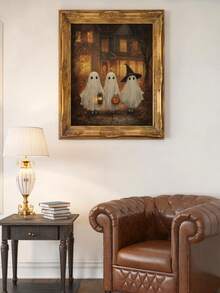 1pc Canvas Wall Art, Framed Wall Decor, Vintage Halloween Ghost Pumpkin Lantern Canvas Painting, Spooky Autumn Haunted House Oil Painting Poster, Atmospheric Gothic Style Decorative Wall Print, Suitable For Modern Home Decor, Room Decor, Dorm Decor, Bedroom Decor, Living Room Decor, Bathroom Decor, Kitchen Decor, Dining Room Decor, Office Decor - Ghost Pumpkin - View 5