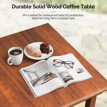 Outdoor Folding Coffee Table, Natural Poplar Wood Patio Coffee Table, No Assembly Required, Ideal For Balcony, Porch, And Living Room, Square, Natural - Natural - View 6