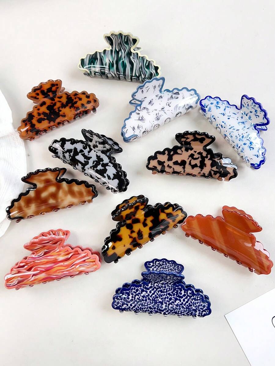 Wave Scalloped Hair Claw Clips For Women, Large Marble Tortoise Shell Print Acrylic Hair Jaw Clips, Cute Butterfly Shape Non Slip Strong Hold Hair Bar